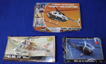 Lot 121- Complete Model Kits - 1980s Helicopter Plastic Models - 3 New In Package