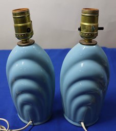 Lot 136- Pair Of Art Deco Light Powder Blue Ceramic Electric Small Table Lamps
