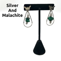 Lot 28- Nice! Silver And Malachite Butterfly Earrings