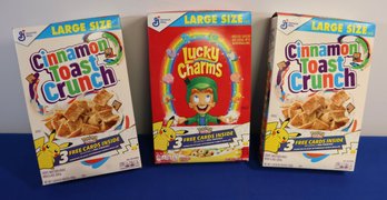 Lot 105- 3 Pokeman Card Special Cereal Boxes - Unopened - Lucky Charms & Cinnamon Toast Crunch