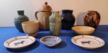Lot 256- Large 10 Piece Assorted Pottery Lot - Vases - Plates - Pitcher - Bowls