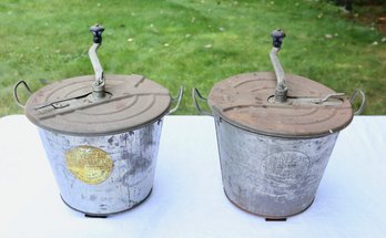 Lot 276 - Early 1900s Metal Tin Bread Dough Makers / Kneaders Lot Of 2 - Farmhouse Landers Universal No. 4