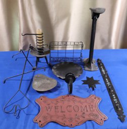 Lot 249- 12 Piece Primitive Home Metal Lot - Shoe Cobbler  Stand - Candle Holder - Welcome Sign