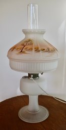 Lot 427- Reverse Painted Frosted Glass - Double Globe Hurricane Electric Table Lamp