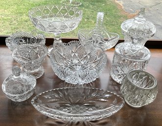 Lot 404- Gorgeous Cut Crystal Biscuit Jars, Candy Dish Basket, Compote - 10 Pieces