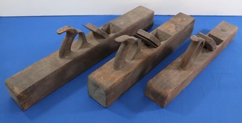 Lot 104- Antique Primitive Tool Lot Of 3 Large Wooden Block Planes - Woodworker Craftsman