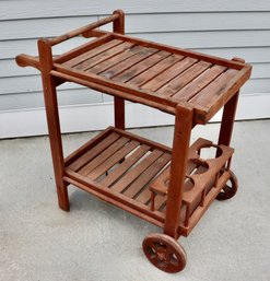 Lot 164- Indoor Outdoor Wood Trolley Beverage Serving Bar Cart - Deck & Patio Decor