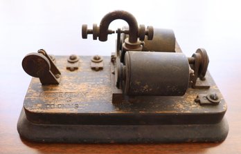 Lot 102- Antique Morse Code Telegraph Key On Wooden & Metal Base