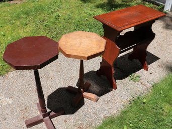 Lot 262- 3 Piece Wood Table Lot - Plant Stands - Magazine - Octagonal