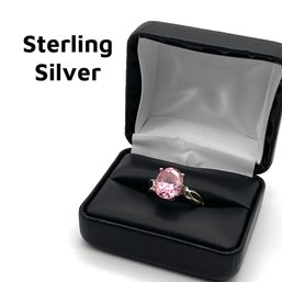 Lot 36- Sterling Silver Pink CZ Ring Size 9