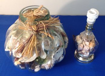 Lot 514BB - HUGE Glass Jar With Shells And Shell Filled Lamp