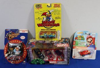 Lot 136- New Old Stock - Character Car Lot Of 4 - Hot Wheels - Marvel - Revell - Action - Super Mario - Nascar