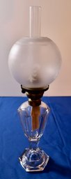 Lot 243- Antique P & A Manufacturing Oil Lamp With Fleur-De-Lis Etching - Signed Acme On Chimney Globe