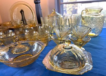 Lot 16- Depression Glass Federal Madrid Yellow Amber Dish Ware Set - 60 Pieces