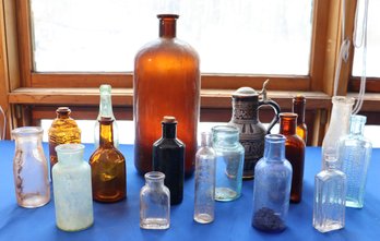 Lot 128-  Antique Apothecary Glass & Bottle Lot Of 17