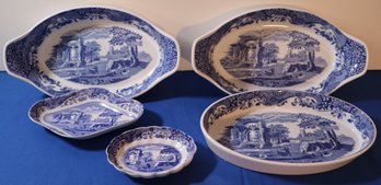 Lot 255- Spode Italian Blue & White Baking Dishes - 5 Piece Lot New - Oven To Table