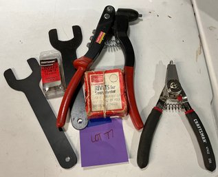 Lot 77 -  Craftsman - Riveter Gun - Retaining Ring Pliers - Wrench Tools - Hand Tools