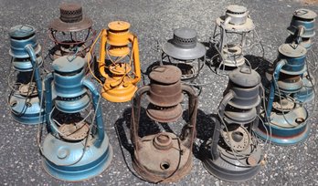 Lot 117- Antique 10 Piece Railroad Kerosene Lantern Lot - Without Globes - Dietz New York - Dressel