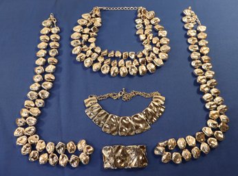 Lot 543 - Costume Silver Chunky Statement Necklace Lot - Chico's - Coin - Lot Of 7