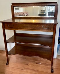 Lot 69- Antique Oak Sideboard Buffet With Bevelled Mirror - Claw Feet!