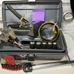 Lot 86 - Lot Of Tools - Screwdrivers - Tool Box - Krimper - Sockets - Husky Wrench - Hand Tools