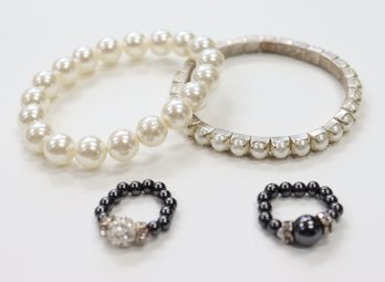Lot CV39-  Faux Pearl Stretch Bracelet & Ring Lot- Costume