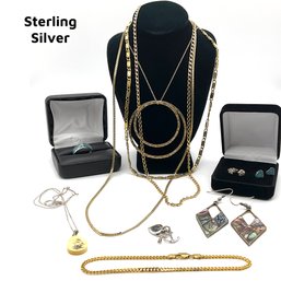 Lot 44- Sterling Silver Mixed Lot - Necklaces Earrings Ring 10 Pieces