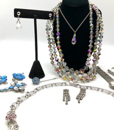 Lot 23- Nice Lot Of Vintage Crystal & Rhinestone Jewelry - 13 Pieces