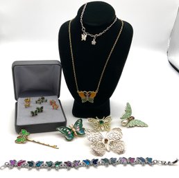 Lot 15- BUTTERFLY LOT Necklace Pins Earrings Anklet Bobby Pin 12 Pieces