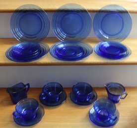 Lot CV63- Cobalt Blue Moderntone Hazel Atlas 21 Piece Lot - Plates - Bowl - Cups