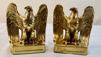 Lot 101- Gold Tone Heavy Metal 1776 Majestic Federal American Eagle Bookends