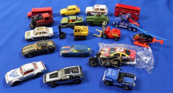 Lot 150- Newer 19 Piece Matchbox Toy Lot - 1980-2000 - Police - Fork Lift - Helicopter, Jeeps - Trans Am - Bus