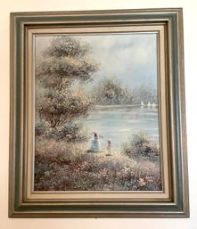 Lot 93- Original Impressionist Painting Spring Time Girls Sailboat Signed Hancock