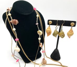 Lot 20- Sea Shell! 80s Fun Beachy Jewelry Lot - 2 Sets And Necklace