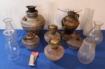 Lot 271- Antique Oil Lamps & Chimney Globe 14 Piece Lot