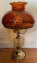 Lot 87- Amber Hobnail 3 Way Table Lamp