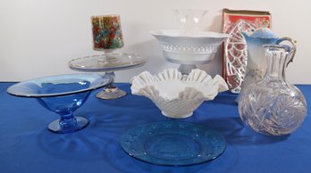Lot 133- Mixed Glass Lot -milk Glass - Cake Stands - Bowls - Vase - Trivet - Plate - Pot Lot Of 10