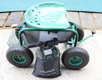 Lot 236 - Green Metal Heavy Duty Wheeled Garden Cart Includes Lovfen Hose - Lawn And Garden