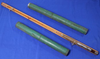 Lot 120- 1930-40s Travel Metal Tube With Bamboo Fishing Rod - Antique Sportsman Equipment