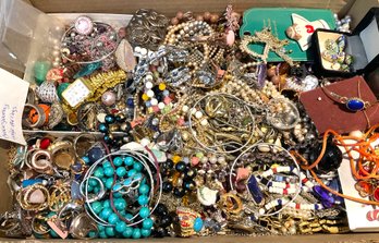 Lot 51- Craft Lot Of Jewelry - Missing Stones Single Earrings Necklaces And More