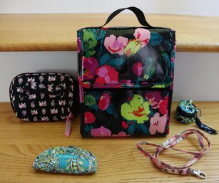 Lot 302CV- Vera Bradley 5 Piece Bag Lot - Insulated Lunch Box - Cosmetic - Case - Key Chain - Jewelry