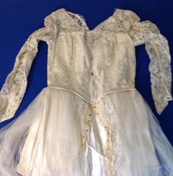 Lot 538BB - 1950s Satin With Tulle Overlay And Lace Wedding Dress And Veil