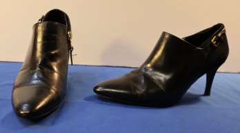 Lot 503 - RL Ralph Lauren Pablo Black Leather Heeled Bootie Shoes- Size 8.5 B