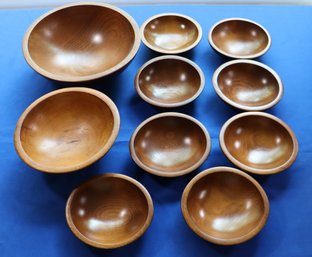 Lot 209- Woodcroftery 10 Piece Wood Salad Bowls Set Plus Footed Bowl - Made In America !