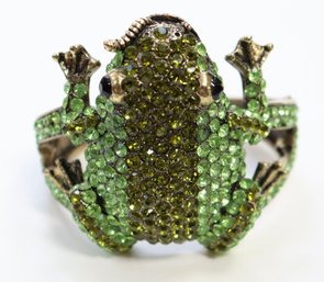 Lot CV34-  Unique & Unusual Green Frog Crystal Rhinestone Hinged Bracelet