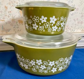 Lot 76- Pyrex Spring Blossom Casserole Dishes Lot Of 2 White Flowers