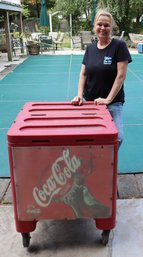 Lot 237 - Large Red Plastic Divided Coca-cola Cooler On Wheels - Commercial Sized For A Party!