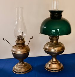 Lot 275- Antique Oil Lamps & Hurricane Chimneys