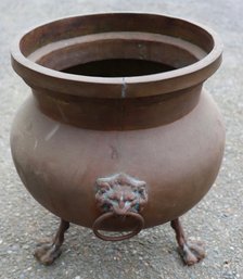 Lot 144- Lions Head Claw Feet Antique Copper Footed Kettle Cauldron