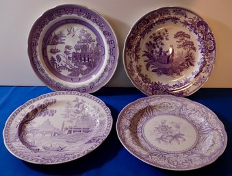Lot 234- Spode Archive Collection Georgian Series Purple & White Dinner Plate Lot Of 4